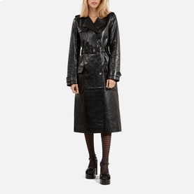 Double-Breasted Leather Trench Coat