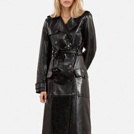 Double-Breasted Leather Trench Coat