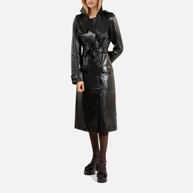Double-Breasted Leather Trench Coat
