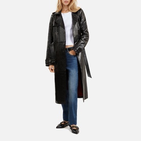 Double-Breasted Leather Trench Coat