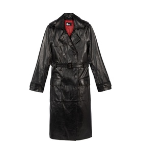 Double-Breasted Leather Trench Coat