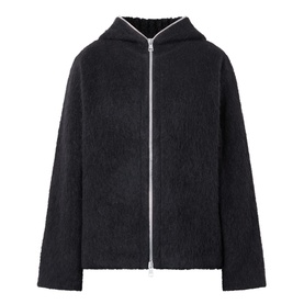 Our Legacy black wool-blend zip-through hoodie with textured fleece finish and silver zip, no model