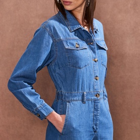 Straight Leg Denim Jumpsuit