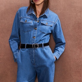 Straight Leg Denim Jumpsuit