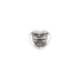 Le Creuset heart-shaped stainless steel knob with engraved logo, smooth polished finish