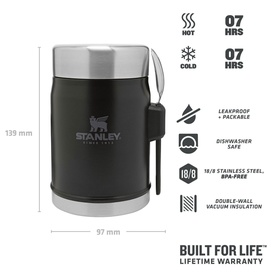 The Matte Black Pebble Classic Legendary Food Jar and Spork 0.4L