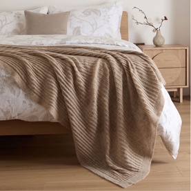 Beige Knitted Ribbed Bed Blanket