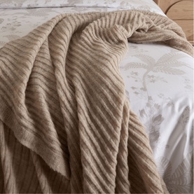 Beige Knitted Ribbed Bed Blanket