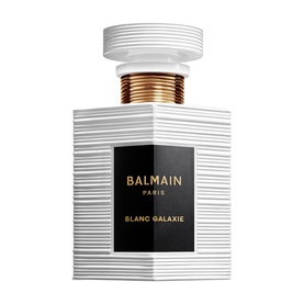 Balmain Blanc Galaxie Eau de Parfum in ribbed silver bottle with black label and gold-toned cap