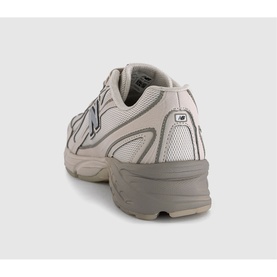 New Balance 740 V2 Trainers in grey, rear view showing mesh upper, angular overlays, brand logo and chunky Abzorb sole