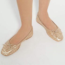 Heat Woven Leather Bow Detail Ballet Flats