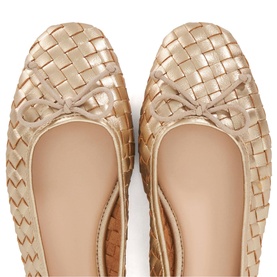 Heat Woven Leather Bow Detail Ballet Flats