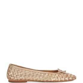 Heat Woven Leather Bow Detail Ballet Flats