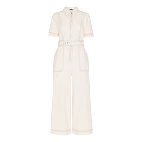 Denim Wide-Leg Belted Jumpsuit