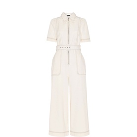 Denim Wide-Leg Belted Jumpsuit