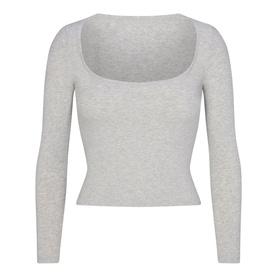 Scoop Neck Long-Sleeve Top Light Heather Grey