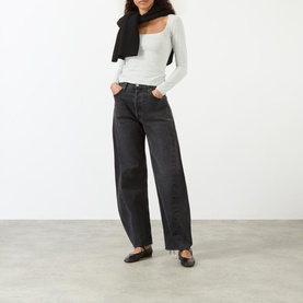 Scoop Neck Long-Sleeve Top Light Heather Grey