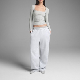 Scoop Neck Long-Sleeve Top Light Heather Grey