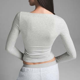 Scoop Neck Long-Sleeve Top Light Heather Grey