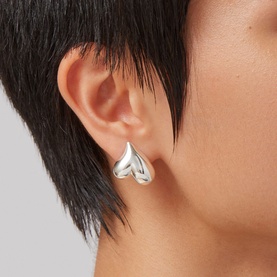Art Heart Silver-Tone Button Earrings