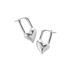 Padlock Silver-Tone Heart Huggie Earrings
