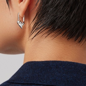 Padlock Silver-Tone Heart Huggie Earrings