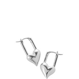 Padlock Silver-Tone Heart Huggie Earrings