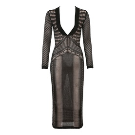 Loula Plunge Open-Knit Dress
