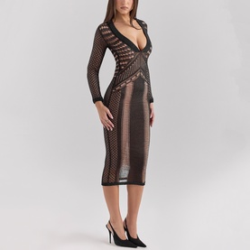 Loula Plunge Open-Knit Dress