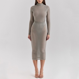 Margo Velour Sheer Striped Skirt