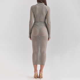 Rowena Velour Sheer Striped Bodysuit