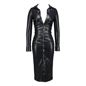 Viola Faux Leather Shirt Dress