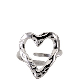 Textured Heart Adjustable Ring Silver