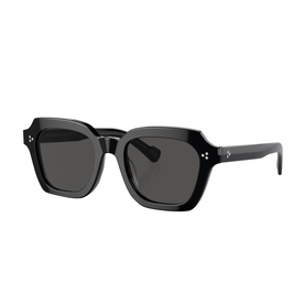Oliver Peoples Pillow Sunglasses OV5526SU in black acetate, angular full-rim frame with dark classic lenses and silver rivet detail