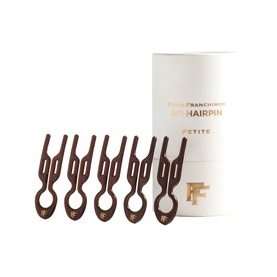 Fiona Franchimon N&ordm;1 Hairpin Petite in brown, set of six decorative fork-style pins displayed with cylindrical white packaging
