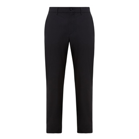 Calvin Klein Tech Stretch Slim-Leg Trousers in black, mid-rise with belt loops, concealed fly, and slim tailored leg