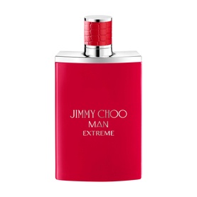 Jimmy Choo Man Extreme Eau de Parfum 100ml, red rectangular bottle with silver cap and red textured crown top