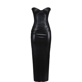 house of cb viola long sleeve faux leather midi dress Clothing: Midi Dresses: 'Viola' Black Vegan Leather Long Sleeve Midi Dress