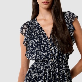 Maxine Flutter-Trim Floral Mini Dress