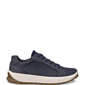 Ecco Byway 2.0 Casual Lace-Up Shoes in blue leather with white midsole, gum rubber outsole, and textile laces. Side profile view