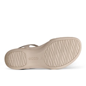 Ecco Flash Flat Sandals in cream, sole view showing textured wave-pattern PU outsole with Ecco branding embossed at heel