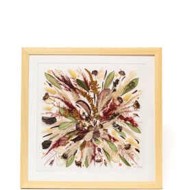 Pressed Flowers by Nell Gill Framed Print, botanical pressed flower artwork in earthy reds, greens and neutrals, solid wood frame with white mount