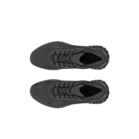 Ecco Ult Trn Hiking Shoes in black, overhead view showing lace-up design, textured upper and rugged Michelin rubber outsole