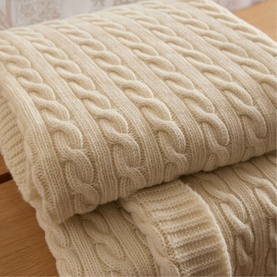 Cable Knit Cream Merino Bed Blanket