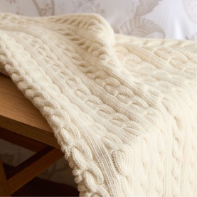 Cable Knit Cream Merino Bed Blanket