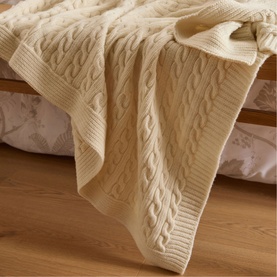 Cable Knit Cream Merino Bed Blanket
