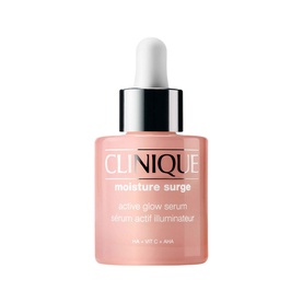 CLINIQUE Moisture Surge Active Glow Serum 30ml in a pink glass dropper bottle with white cap