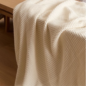 White Cotton Knitted Bed Blanket