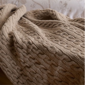 Cable Knit Beige Merino Bed Blanket