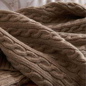 Cable Knit Beige Merino Bed Blanket